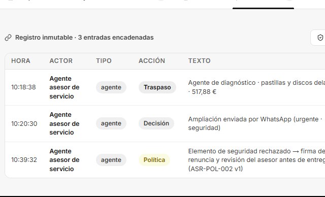 Registro de auditoría con actor, acción y política aplicada