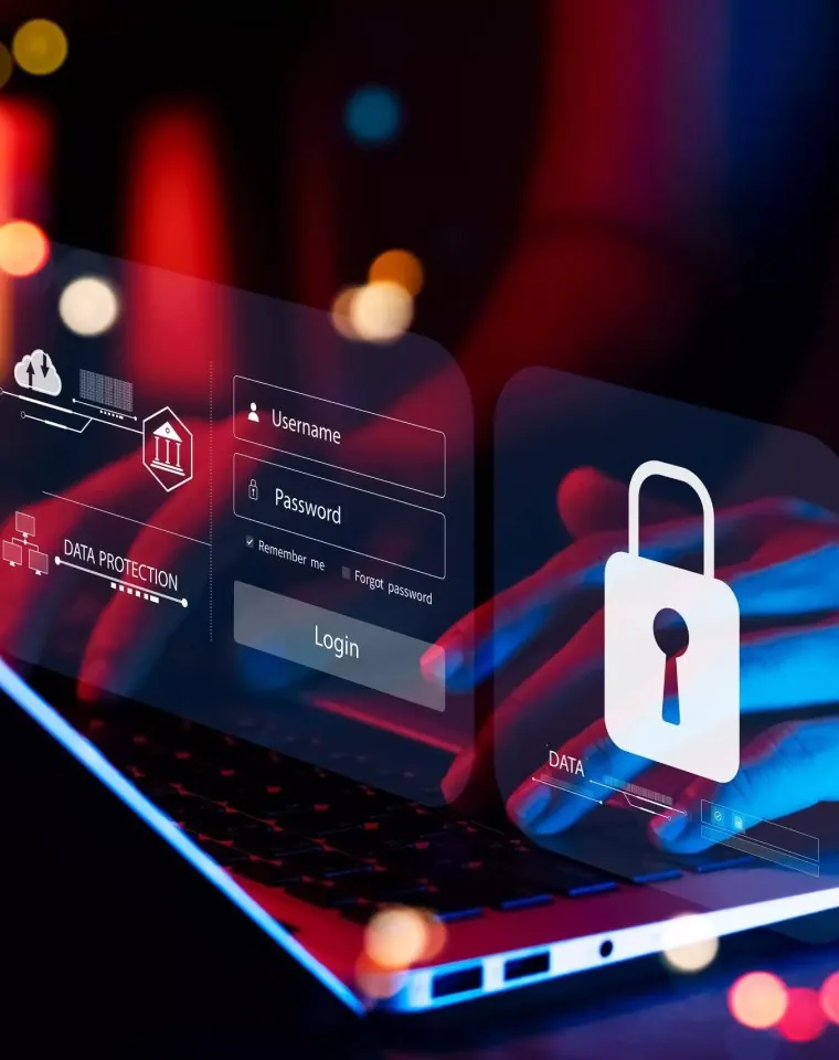 Portátil con un candado digital y un formulario de acceso protegido